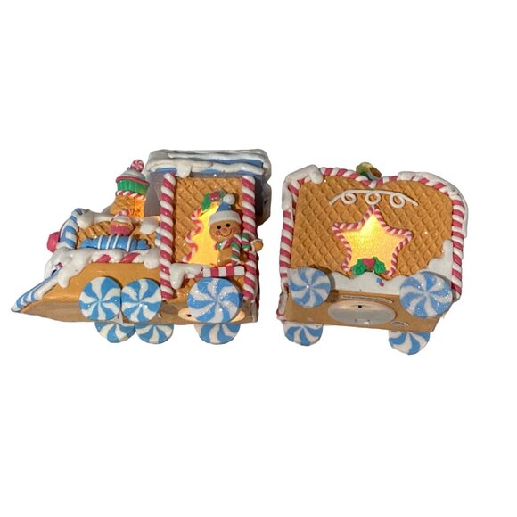 Light up 2 Piece Gingerbread Train Engine Candy Filled Car Holiday Decoration - Picture 9 of 14